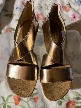 Adrienne Vittadini Metallic Rose Gold Wedge Sandals